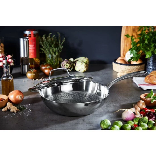 Neu 😀 Tefal WOK Edelstahl Pfanne Mit Glasdeckel °28cm Kratzfest ETERNAL MESH E49716 + Ingenio Pfannenwender 🧨 5 Neu 😀 Tefal WOK Edelstahl Pfanne Mit Glasdeckel °28cm Kratzfest ETERNAL MESH E49716 + Ingenio Pfannenwender 🧨 – Bild 3