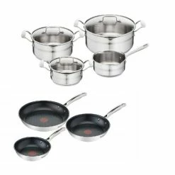 Budget 👏 Tefal XXL Premium Set 10 Teile : 4 Kochtöpfe 3 Glasdeckel 3 Bratpfannen DUETTO+ Edelstahl Induktionsgeeignet/Bratpfannen Mit Thermo-Spot/inklusive Messskala + Glasdeckel Mit Ausgießer Und Siebfunktion 🛒