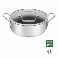 Großhandel ✔️ Tefal H8217123 Pierre Gagnaire Antihaftbeschichtete Edelstahl-Bratpfanne 26 Cm 2 Griffe + Deckel, Alle Kochfelder Auch Induktion ⌛